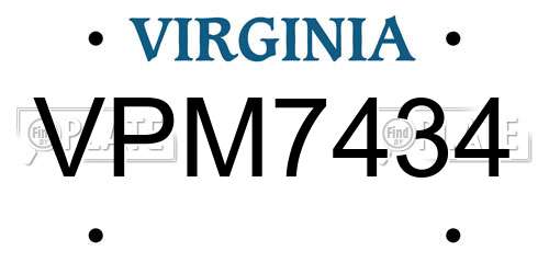 VPM7434 Virginia License Plate
