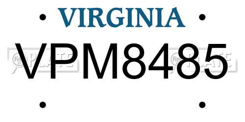 VPM8485 Virginia License Plate