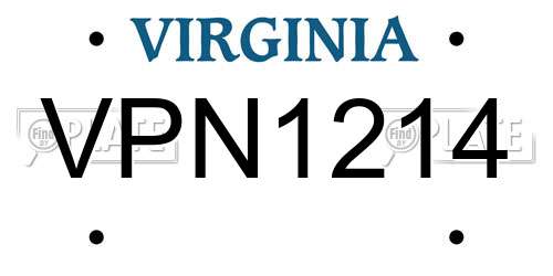 VPN1214 Virginia License Plate