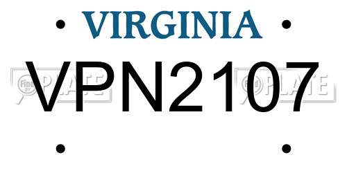 VPN2107 Virginia License Plate