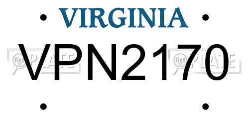 VPN2170 Virginia License Plate