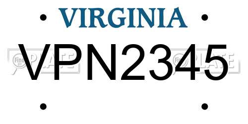 VPN2345 Virginia License Plate