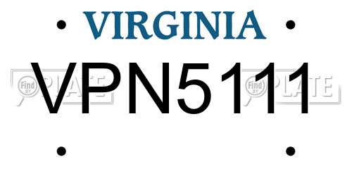 VPN5111 Virginia License Plate