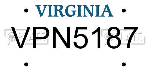 VPN5187 Virginia License Plate