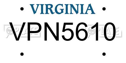 VPN5610 Virginia License Plate