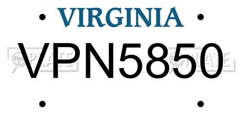 VPN5850 Virginia License Plate