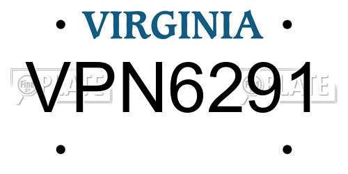 VPN6291 Virginia License Plate