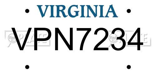 VPN7234 Virginia License Plate