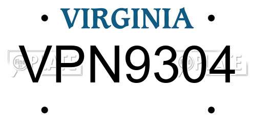 VPN9304 Virginia License Plate