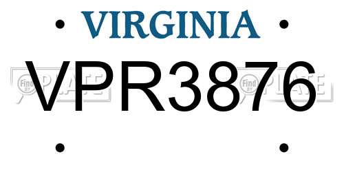 VPR3876 Virginia License Plate