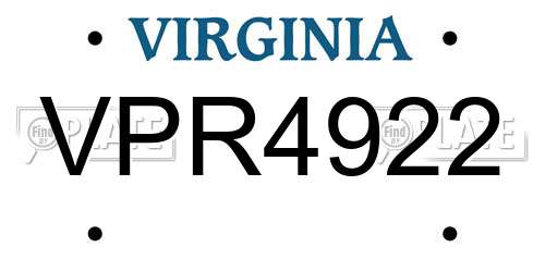 VPR4922 Virginia License Plate