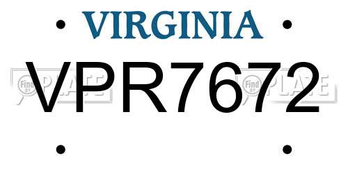 VPR7672 Virginia License Plate