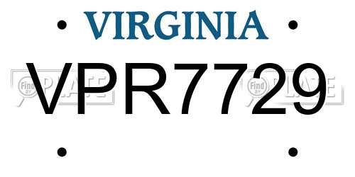 VPR7729 Virginia License Plate