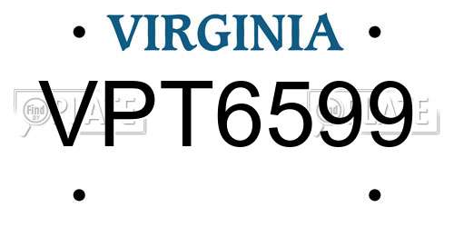 VPT6599 Virginia License Plate