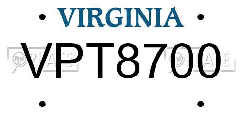 VPT8700 Virginia License Plate