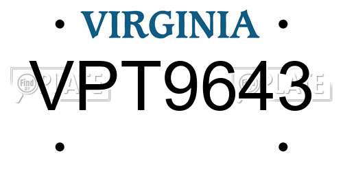 VPT9643 Virginia License Plate