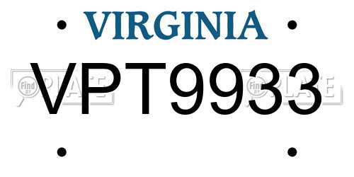 VPT9933 Virginia License Plate
