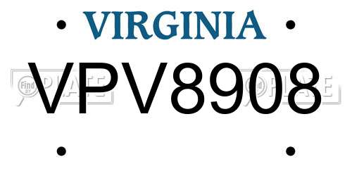 VPV8908 Virginia License Plate