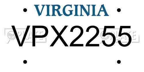 VPX2255 Virginia License Plate