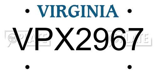 VPX2967 Virginia License Plate