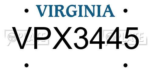 VPX3445 Virginia License Plate
