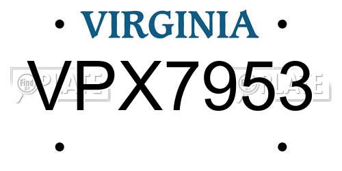 VPX7953 Virginia License Plate
