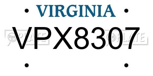 VPX8307 Virginia License Plate