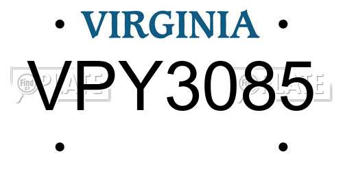 VPY3085 Virginia License Plate
