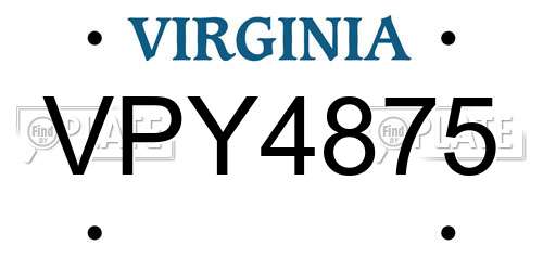 VPY4875 Virginia License Plate