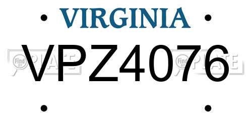 VPZ4076 Virginia License Plate