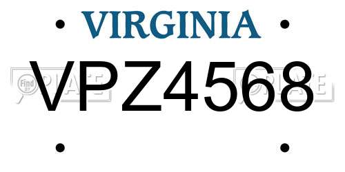VPZ4568 Virginia License Plate