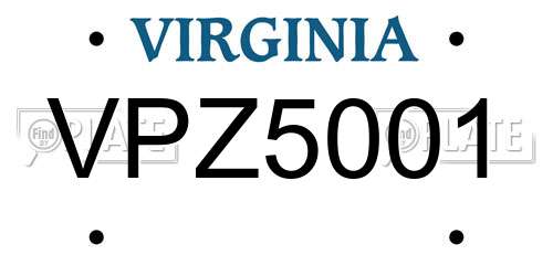 VPZ5001 Virginia License Plate