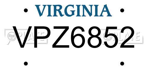 VPZ6852 Virginia License Plate