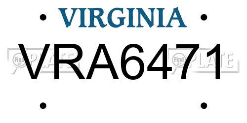 VRA6471 Virginia License Plate