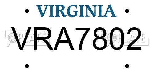 VRA7802 Virginia License Plate