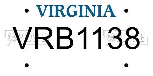 VRB1138 Virginia License Plate