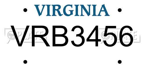 VRB3456 Virginia License Plate