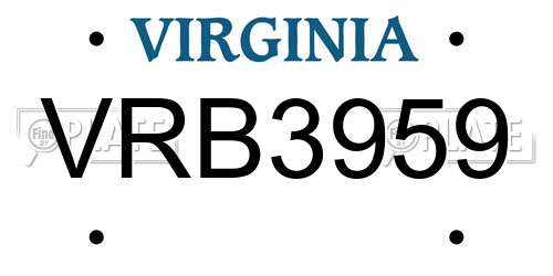 VRB3959 Virginia License Plate