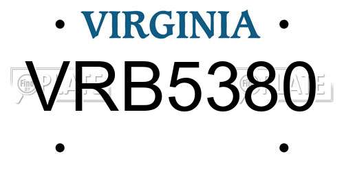 VRB5380 Virginia License Plate