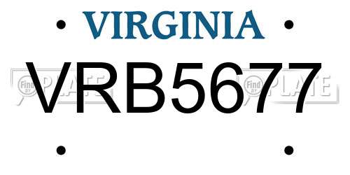 VRB5677 Virginia License Plate