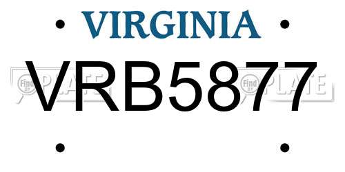 VRB5877 Virginia License Plate