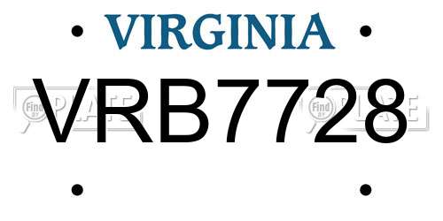 VRB7728 Virginia License Plate