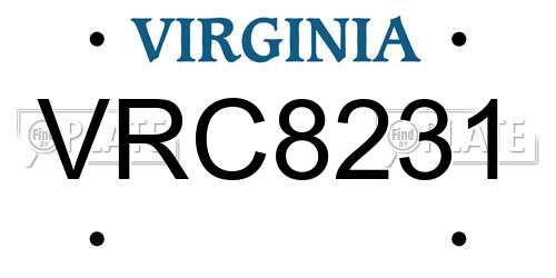 VRC8231 Virginia License Plate