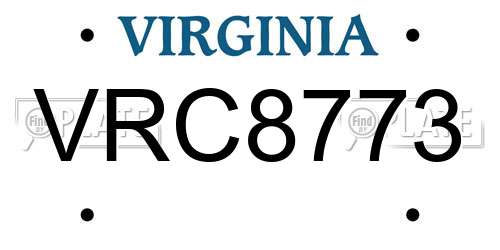 VRC8773 Virginia License Plate