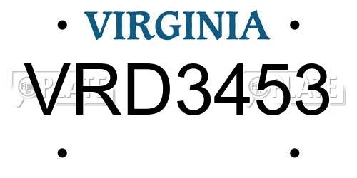 VRD3453 Virginia License Plate