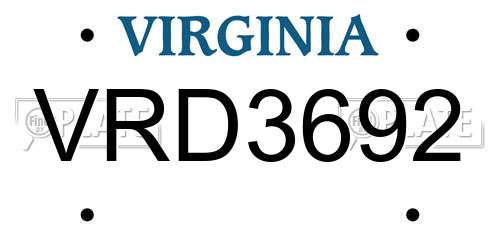 VRD3692 Virginia License Plate