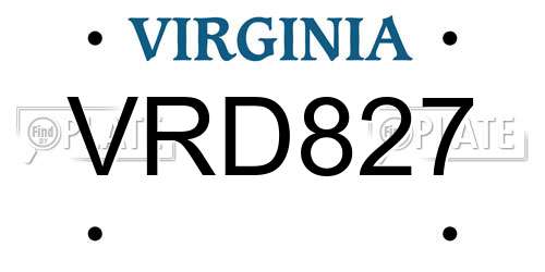 VRD827 Virginia License Plate