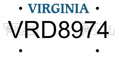 VRD8974 Virginia License Plate