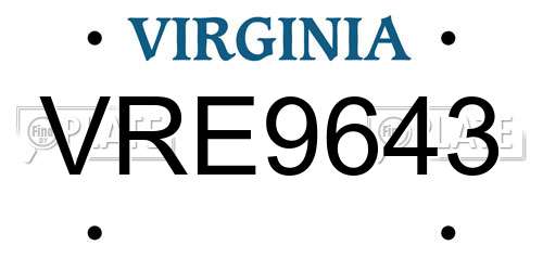 VRE9643 Virginia License Plate