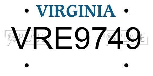VRE9749 Virginia License Plate